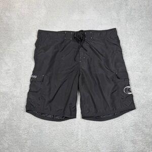 Snap Mens‎ Black Microfibre Cargo Board Shorts Swim Trunks Size 44 Lace Up Y2K
